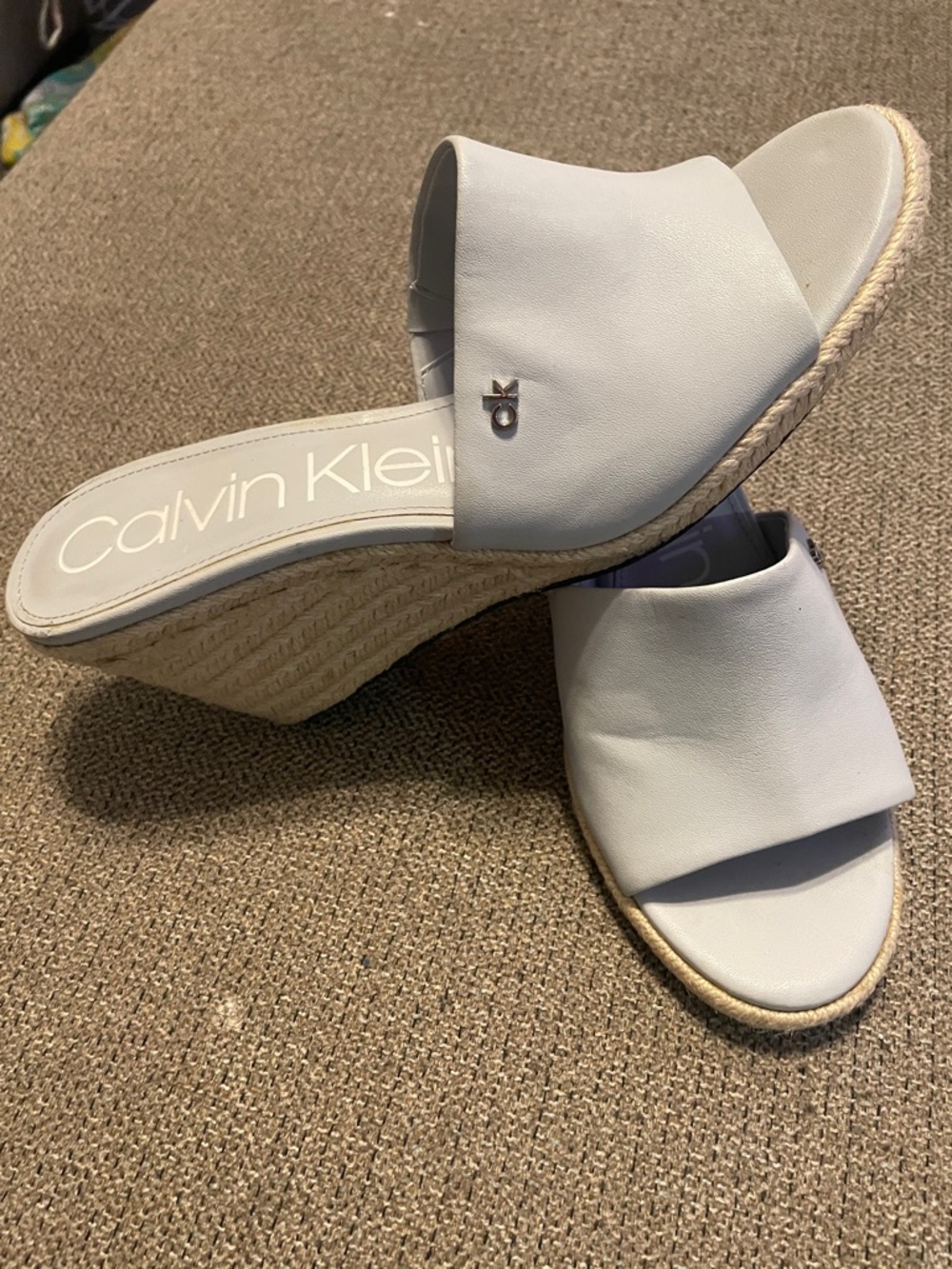 Calvin Klein Baby Blue Espadrille Wedge Slide Sandals